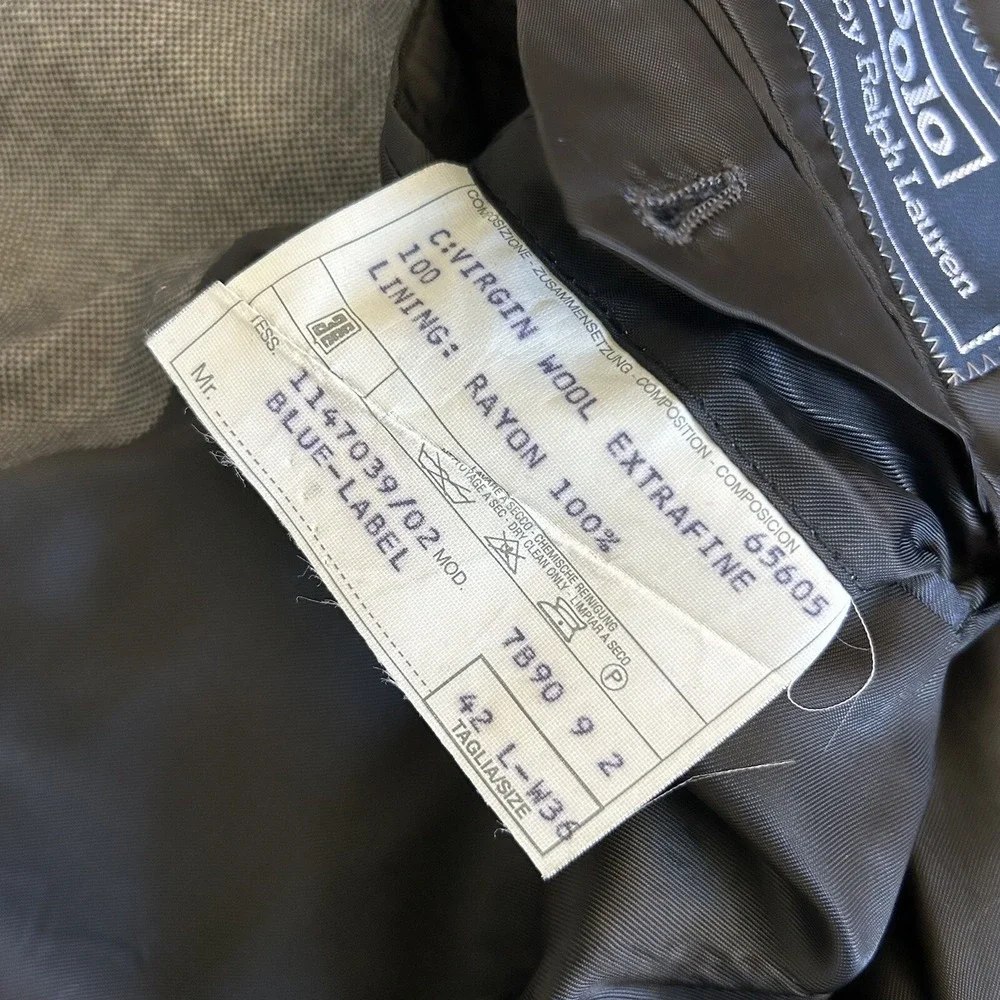 Polo‎ Ralph Lauren Blazer Men 42L Grey Virgin Wool Tuxedo Suit Made In Italy